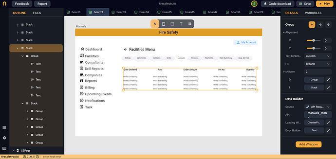 screen ui - table to display data